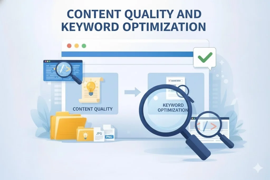 Content quality and keyword optimization for SEO